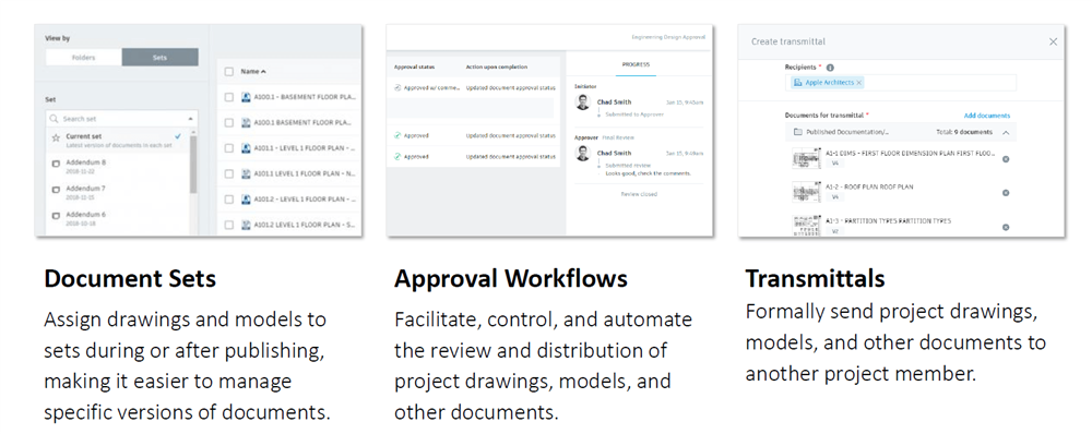 bim 360 document sets, approval workflows, transmittals